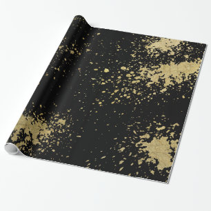 Gold Splatters On Black Wrapping Paper