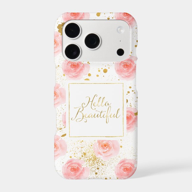 Gold Splatters Pink Roses Hello Beautiful (Back)