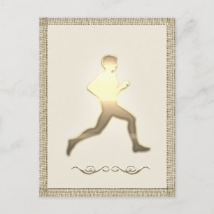 Gold Sport Athletics Marathon Jogger Hiker Postcard