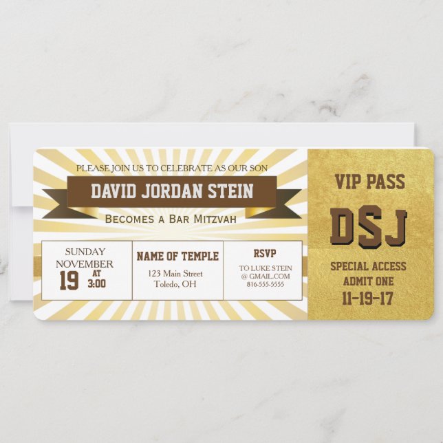 Gold Sports Theme Bar Mitzvah Design Invitation (Front)