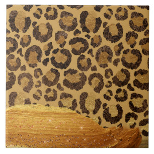 Gold Spots on Metal Glamour Cheetah Skin Ceramic Tile