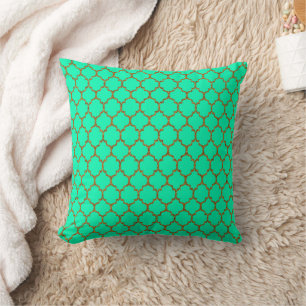Gold Spring Green Quatrefoil Pillow