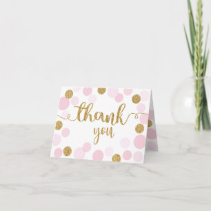 Gold Sprinkles Scatter Pink Dots Thank You Card
