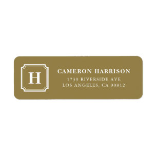 Gold Square Frame Curved Corners Monogram Return Address Label