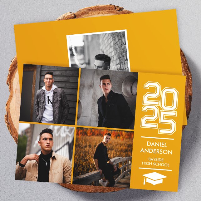 Gold Square Photo Modern Varsity Grad Announcement (Creator Uploaded)