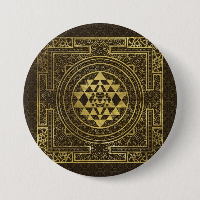 Gold Sri Yantra  / Sri Chakra 7.5 Cm Round Badge (Front)