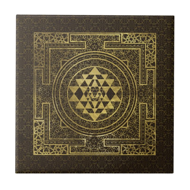 Gold Sri Yantra  / Sri Chakra Ceramic Tile (Front)
