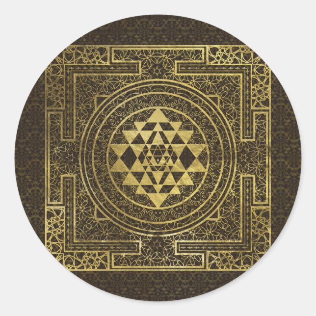 Gold Sri Yantra  / Sri Chakra Classic Round Sticker (Front)
