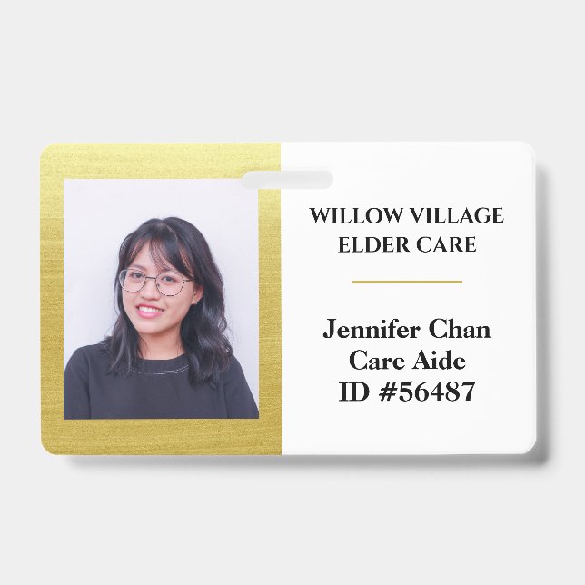 Gold Staff Employee Name Photo ID Badge (Front)