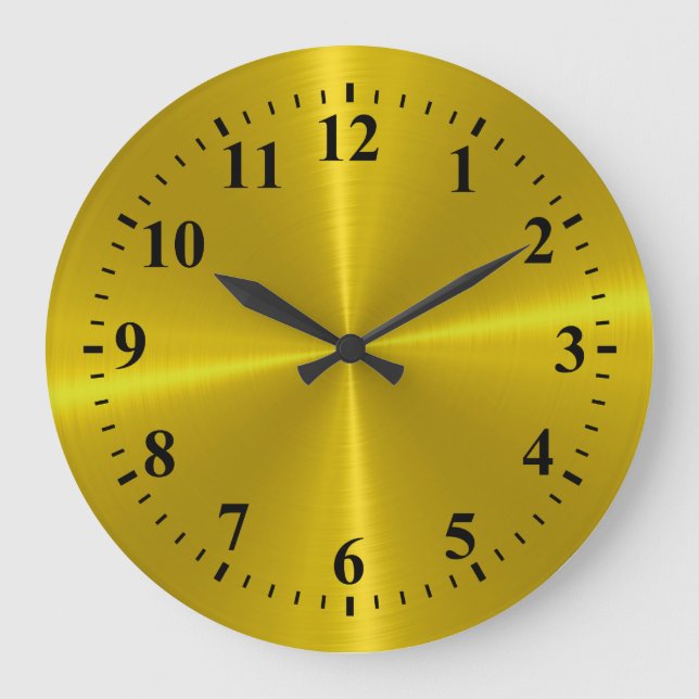 Gold Stainless Steel Metal Look Deco Large Clock (Front)