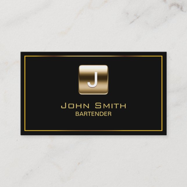 Gold Stamp Bartender Dark Business Card (Front)