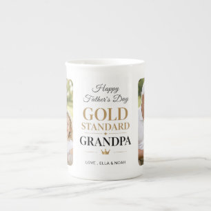 Gold Standard Typography Two Photo Father's Day Bone China Mug