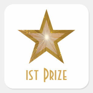Gold Star '1st Prize' square sticker white
