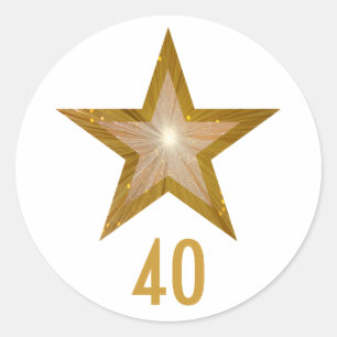 "Gold" Star "40" age round sticker white