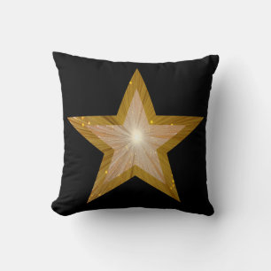 "Gold" Star black throw pillow square gold back