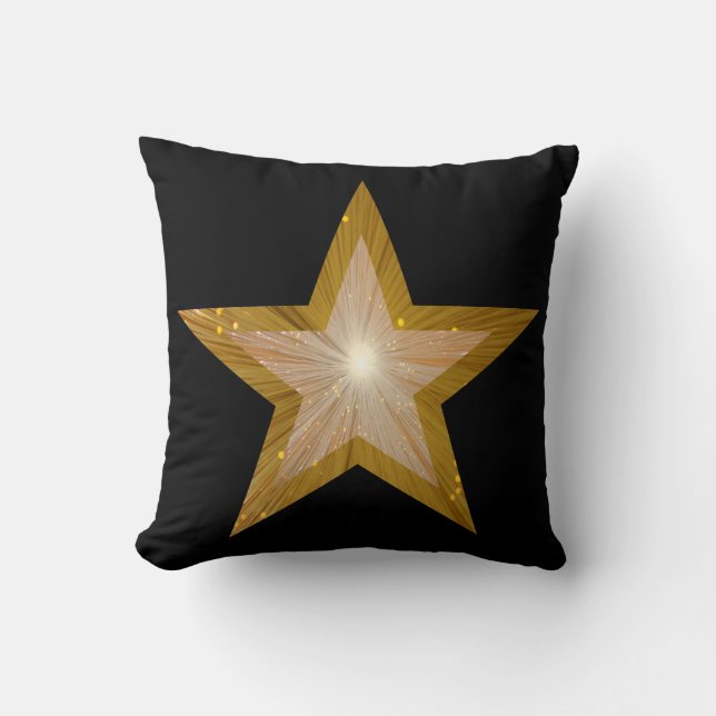 "Gold" Star black throw pillow square gold back (Front)