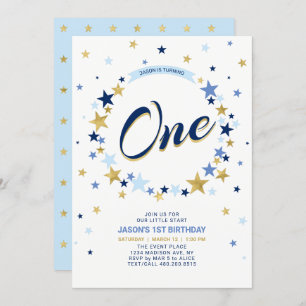 Gold Star   Boy 1st Birthday Invitation