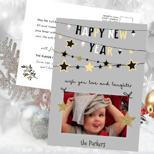 Gold Star Bunting Banner New Year Photo Holiday Postcard