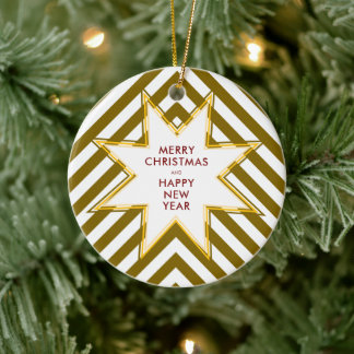 Gold Star Business Corporate Logo Christmas Ceramic Ornament