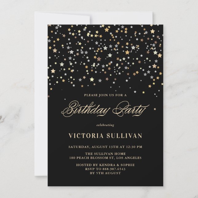 Gold Star Confetti Birthday Party Invitation (Front)