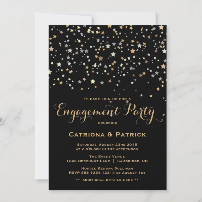 Gold Star Confetti Engagement Party Invitation (Front)
