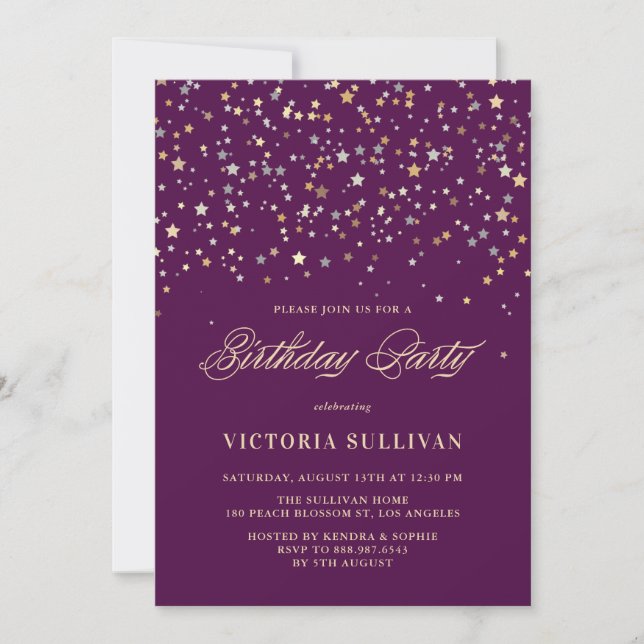 Gold Star Confetti Formal Birthday Party Custom Invitation (Front)