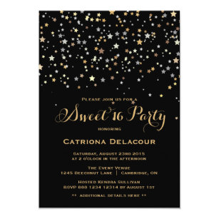 Gold Star Confetti Sweet Sixteen Party Invitation