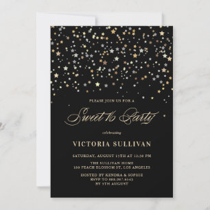 Gold Star Confetti Sweet Sixteen Party Invitation