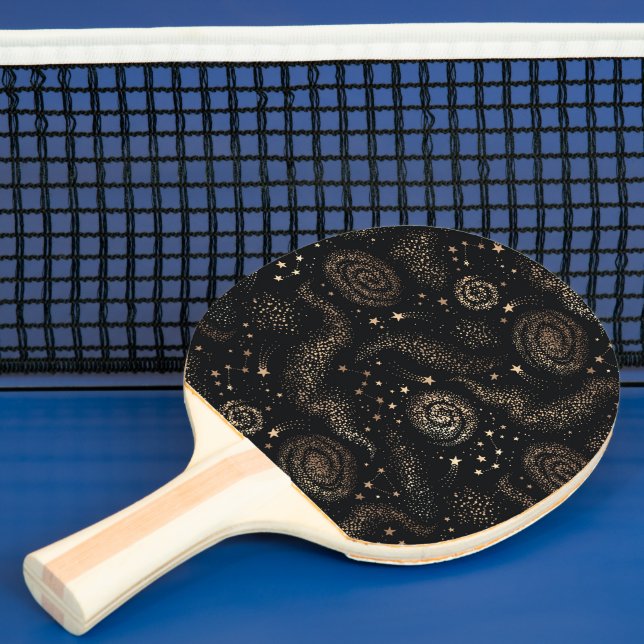 Gold Star Constellation Galaxy Pattern Ping Pong Paddle (Insitu)