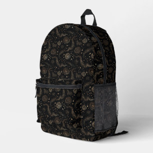 Gold Star Constellation Galaxy Pattern Printed Backpack