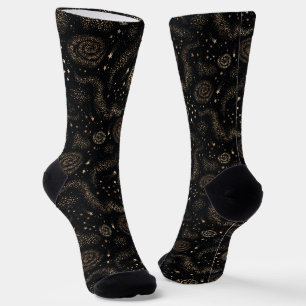 Gold Star Constellation Galaxy Pattern Socks