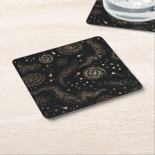 Gold Star Constellation Galaxy Pattern Square Paper Coaster