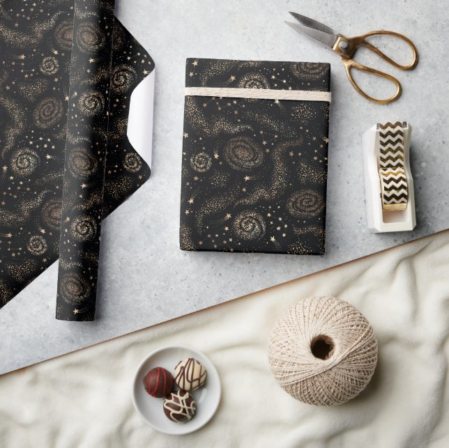 Gold Star Constellation Galaxy Pattern Wrapping Paper (Crafts)
