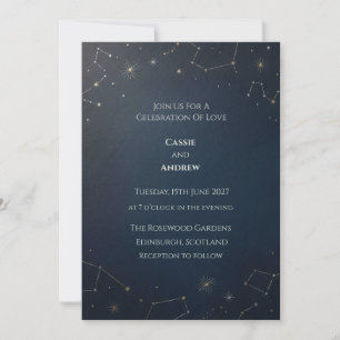 Gold Star Constellation Navy Wedding Invitation