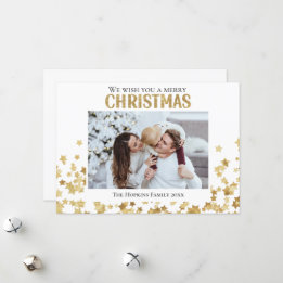 Gold star custom photo Flat Holiday Christmas Card