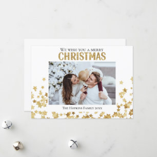 Gold star custom photo Flat Holiday Christmas Card