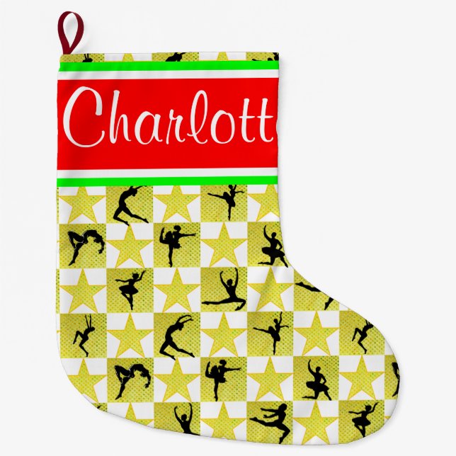 GOLD STAR DANCER PERSONALIZED CHRISTMAS STOCKING (Front)