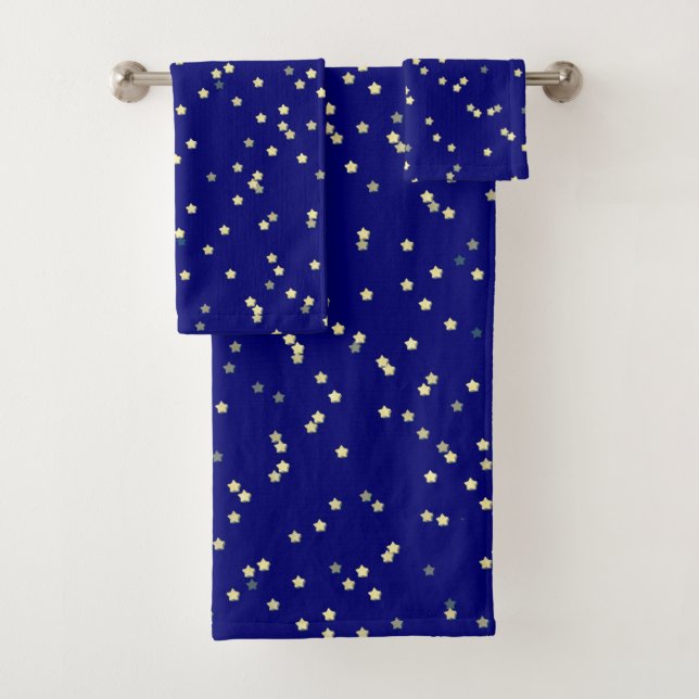 Gold Star Design On Blue Bath Towel Set (Insitu)