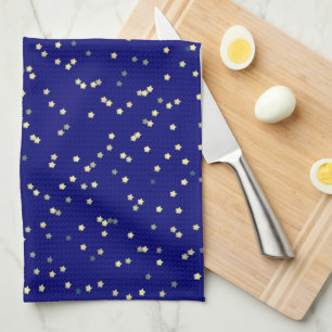 Gold Star Design On Blue Tea Towel