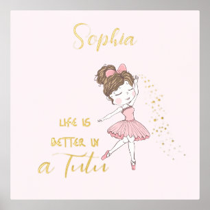 Gold Star Dust Cute Pink Ballerina Nursery Foil Prints