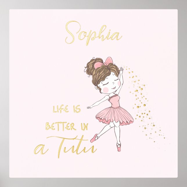 Gold Star Dust Cute Pink Ballerina Nursery  Foil Prints (Front)