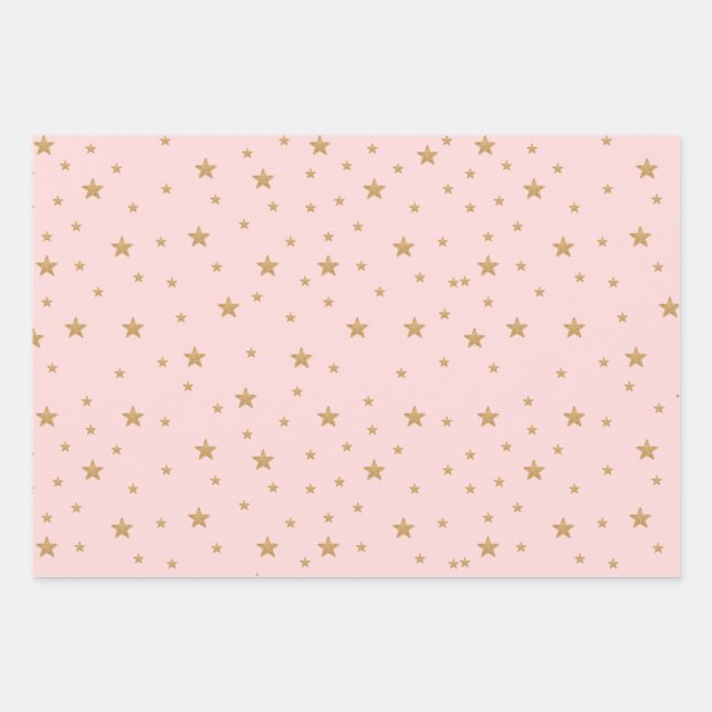 Gold Star Elegant Glitter Modern Girl Baby Shower  Wrapping Paper Sheet (Front)
