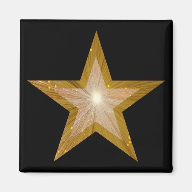 Gold Star fridge magnet square black (Front)