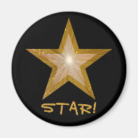 Gold Star fridge 'STAR!' magnet round black