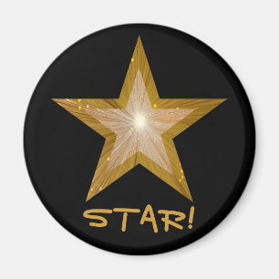 Gold Star fridge 'STAR!' magnet round black