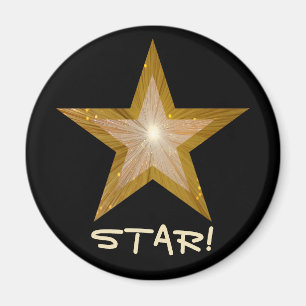 Gold Star fridge 'STAR!' magnet round black
