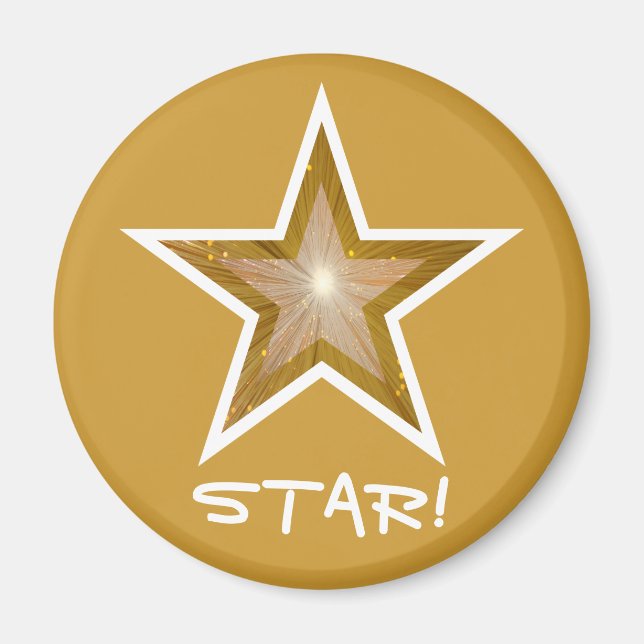 "Gold" Star fridge 'STAR!' magnet round gold (Front)