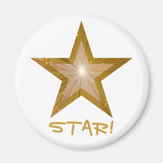 Gold Star fridge 'STAR!' magnet round white (Front)