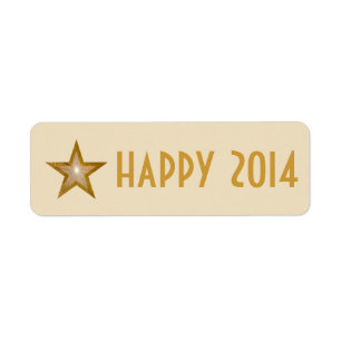 Gold Star 'Happy 2014' label small cream Return Address Label