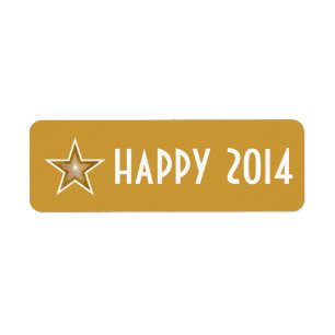 Gold Star 'happy 2014' label small gold Return Address Label
